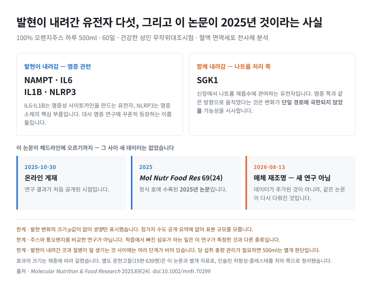 오렌지주스 500ml 60일 — 면역세포 유전자 발현은 어떻게 달라졌나